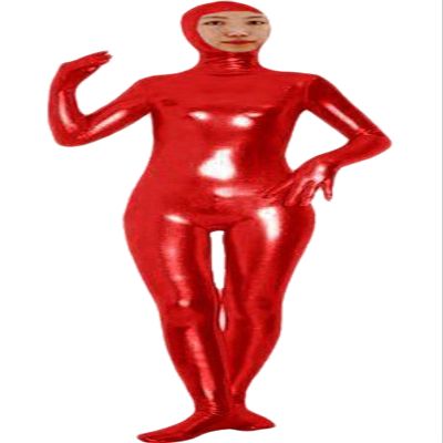 VSVO Shiny Spandex Open Face Full Bodysuit Zentai Suit for Adults and Children (Small, Red)