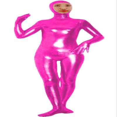 VSVO Shiny Spandex Open Face Full Bodysuit Zentai Suit for Adults and Children (X-Large, Rose Red)