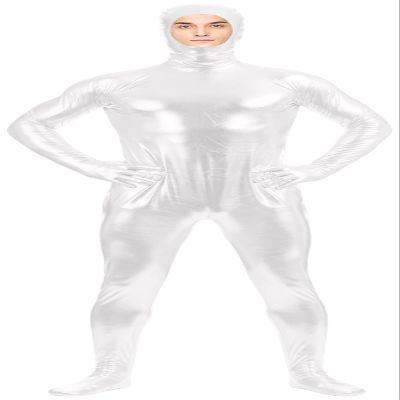 VSVO Shiny Spandex Open Face Full Bodysuit Zentai Suit for Adults and Children (Large, White)