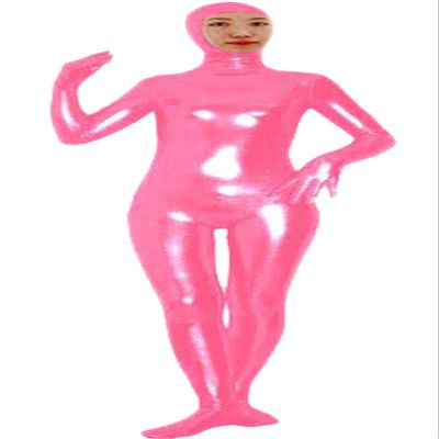 VSVO Shiny Spandex Open Face Full Bodysuit Zentai Suit for Adults and Children (X-Large, Pink)