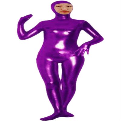 VSVO Shiny Spandex Open Face Full Bodysuit Zentai Suit for Adults and Children (Large, Purple)