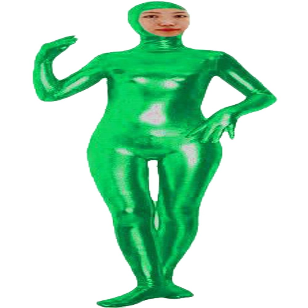 VSVO Shiny Spandex Open Face Full Bodysuit Zentai Suit for Adults and Children (Medium, Green)