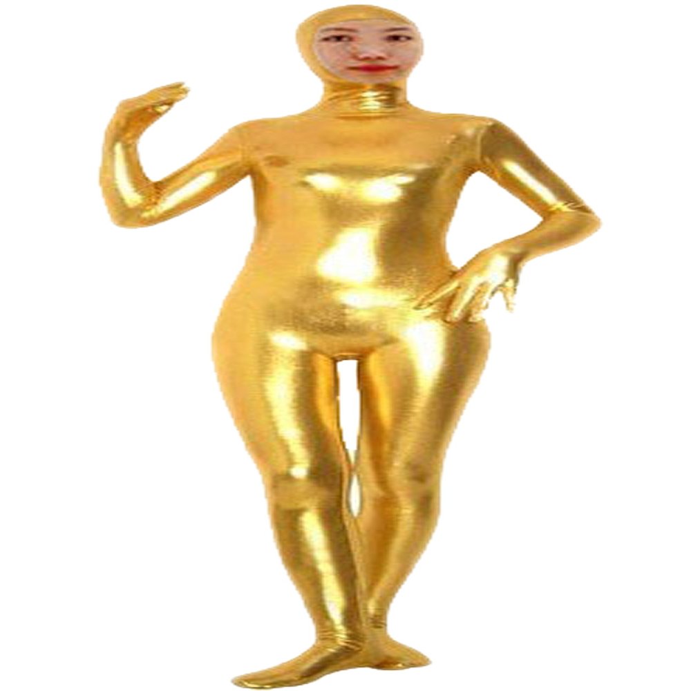 VSVO Shiny Spandex Open Face Full Bodysuit Zentai Suit for Adults and Children (Small, Gold)