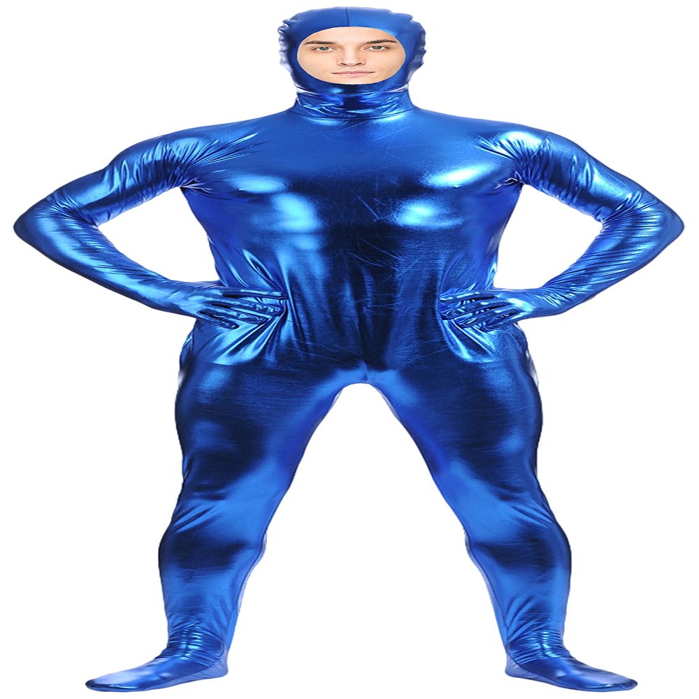 VSVO Shiny Spandex Open Face Full Bodysuit Zentai Suit for Adults and Children (Small, Royal Blue)