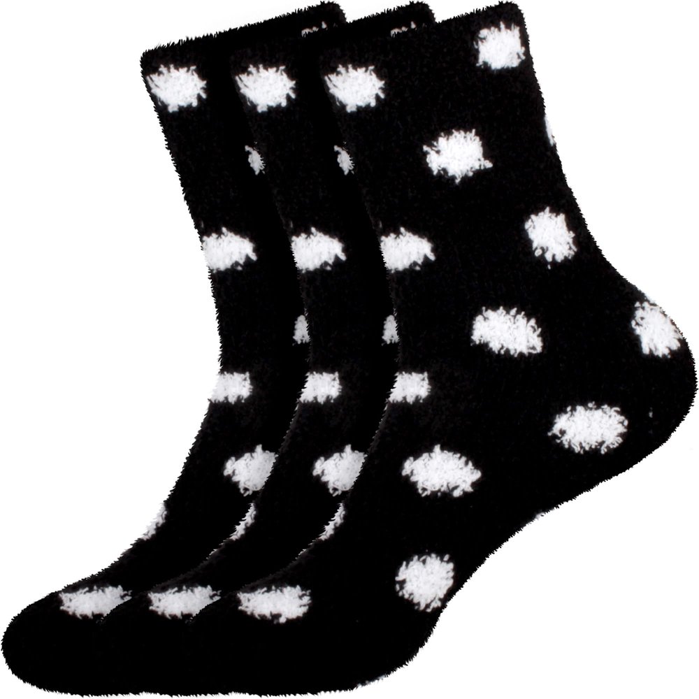 BambooMN Super Soft Warm Microfiber Cozy Fuzzy Polka Dot Socks - 3 Pairs - 07 Coal