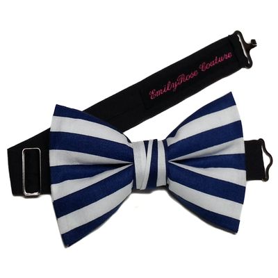 EmilyRose Couture Men's Stripes Bow Ties (Medium (6-12 Years of Age), Blue & White)