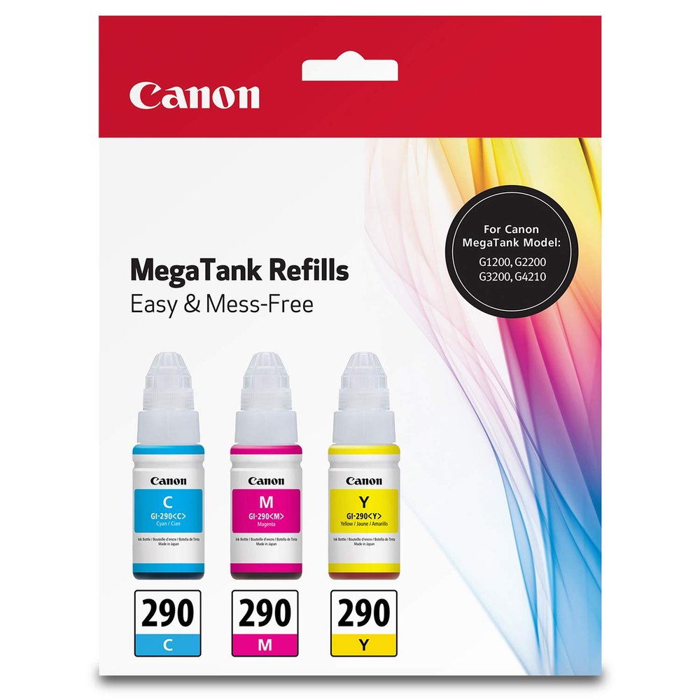 Canon GI-290 Genuine CMY Ink Bottle Value Pack, Compatible with G1200, G2200, G3200, and G4210 Printers