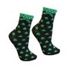 Ladies Black Socks With Green Shamrock Print, White Trim & Green Ribbon view 1
