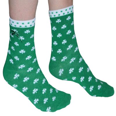 Green & White Shamrock Print Ladies Socks 4-7 (EU 35-38) (USA 5-8)