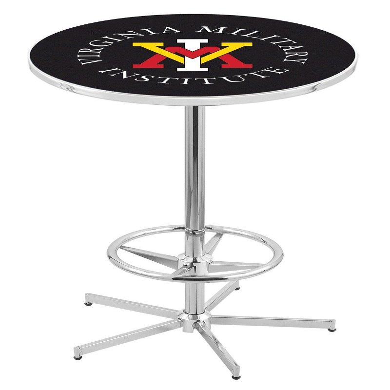 HBS L216-42" Chrome Virginia Military Institute Pub Table by Holland Bar Stool Co.