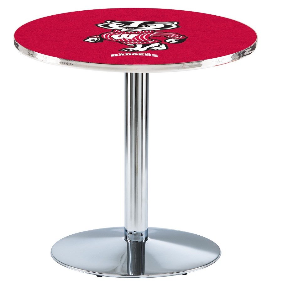 HBS L214-36" Chrome Wisconsin Badger Pub Table by Holland Bar Stool Co.