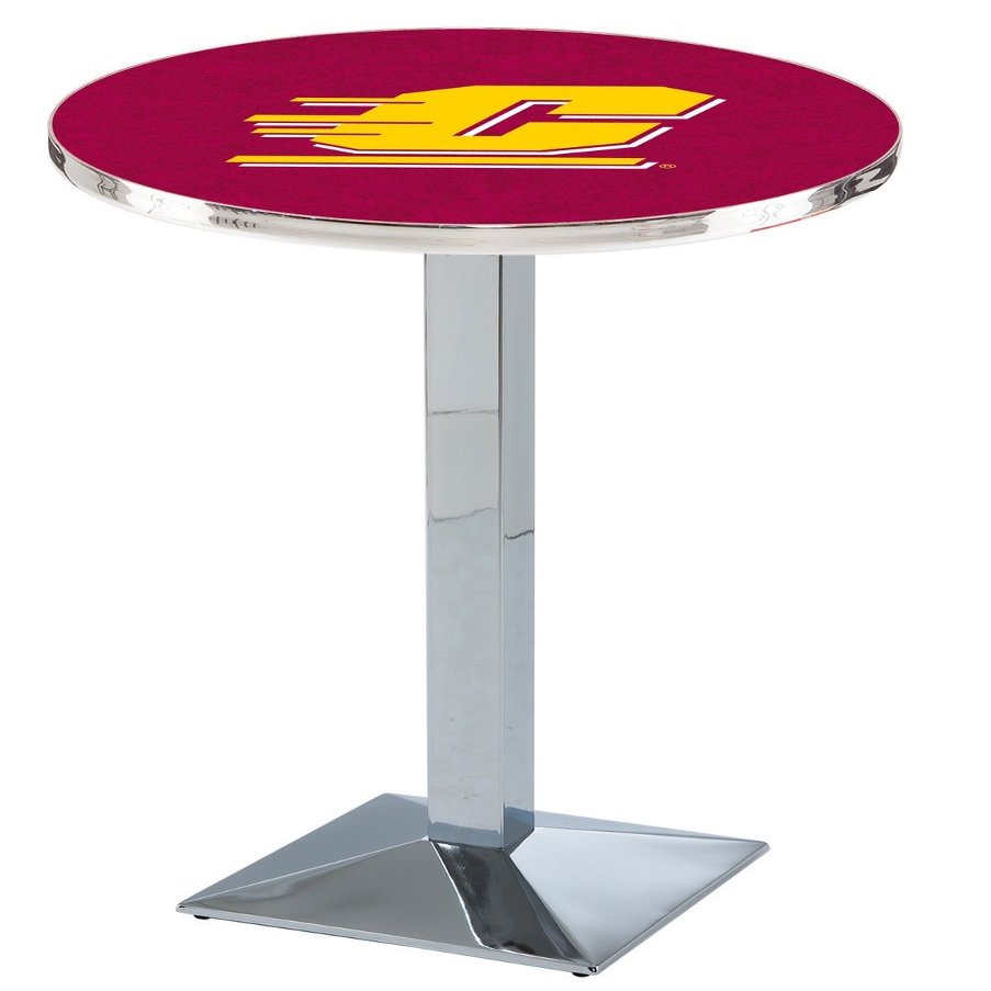 HBS L217-42" Chrome Central Michigan Pub Table by Holland Bar Stool Co.