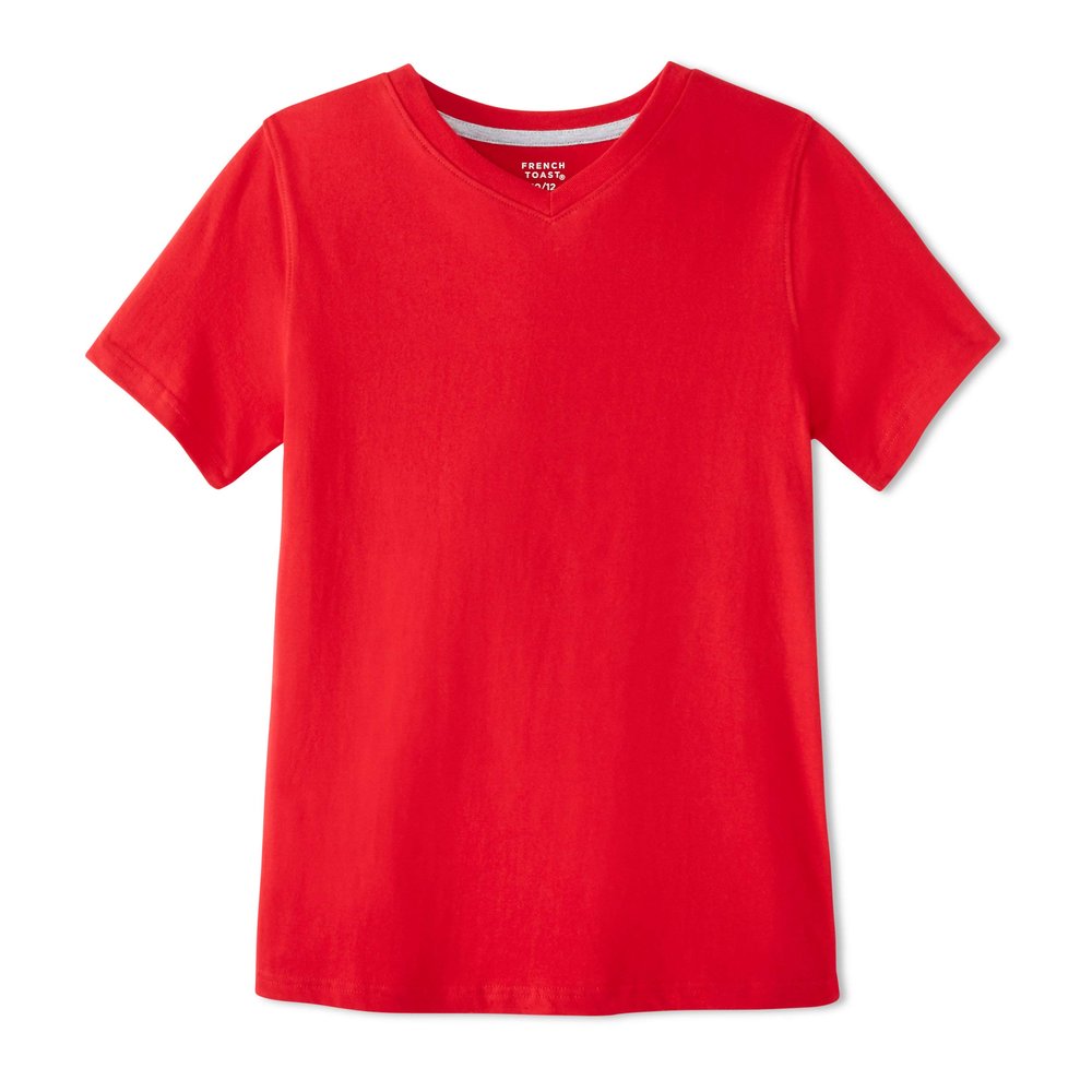 French Toast Boys Short Sleeve V-Neck Tee T Shirt, Red, 4 US