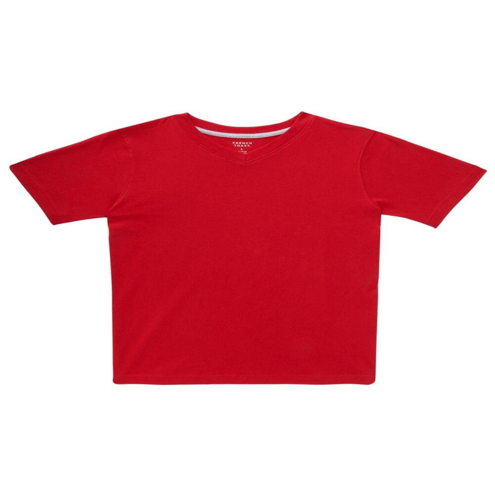 French Toast Little Boys Short Sleeve V-Neck Tee, Red, 7