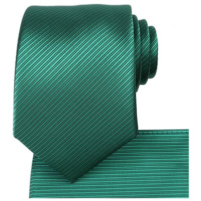 KissTies Christmas Green Tie Set Striped Necktie + Pocket Square + Gift Box