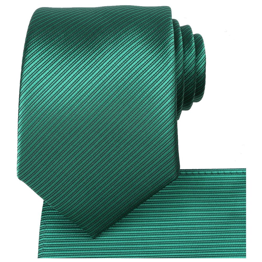 KissTies Christmas Green Tie Set Striped Necktie + Pocket Square + Gift Box