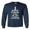 Long Sleeve Adult T-Shirt Keep Calm and Play Chess Board Game (Medium, Navy Blue) view 1