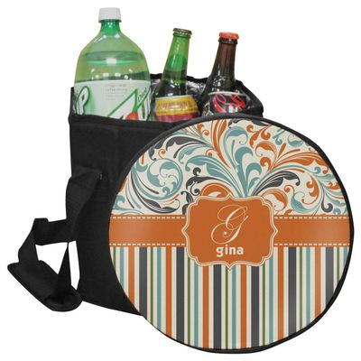 YouCustomizeIt Personalized Orange Blue Swirls & Stripes Collapsible Cooler & Seat