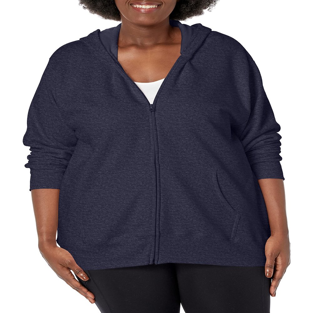 JUST MY SIZE womens Comfortsoft Ecosmart Fleece Full-zip Women's athletic hoodies, Navy Heather, 5X US