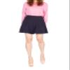 Basic Solid Stretchy Cotton High Waist A-line Flared Skater Mini Skirt (L, Navy) view 1