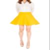 Basic Solid Stretchy Cotton High Waist A-line Flared Skater Mini Skirt (M, Yellow) view 1