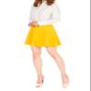 Basic Solid Stretchy Cotton High Waist A-line Flared Skater Mini Skirt (M, Yellow) view 2