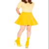 Basic Solid Stretchy Cotton High Waist A-line Flared Skater Mini Skirt (M, Yellow) view 4