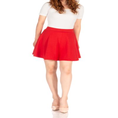 Basic Solid Stretchy Cotton High Waist A-line Flared Skater Mini Skirt (S, Red)