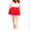 Basic Solid Stretchy Cotton High Waist A-line Flared Skater Mini Skirt (S, Red) view 1