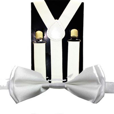 New Suspender Bow Tie Matching Colors Toddler Kids Boys Girls Child (white)