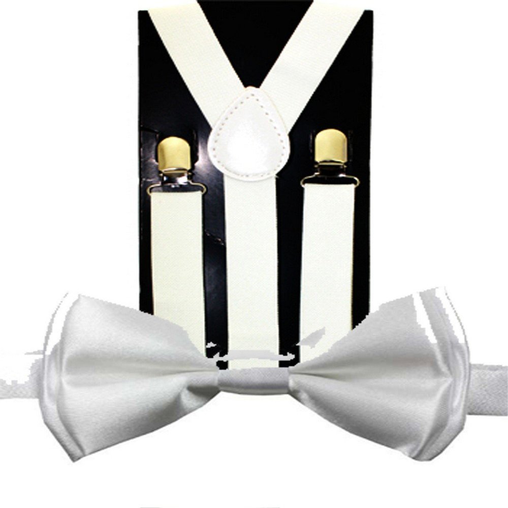 New Suspender Bow Tie Matching Colors Toddler Kids Boys Girls Child (white)