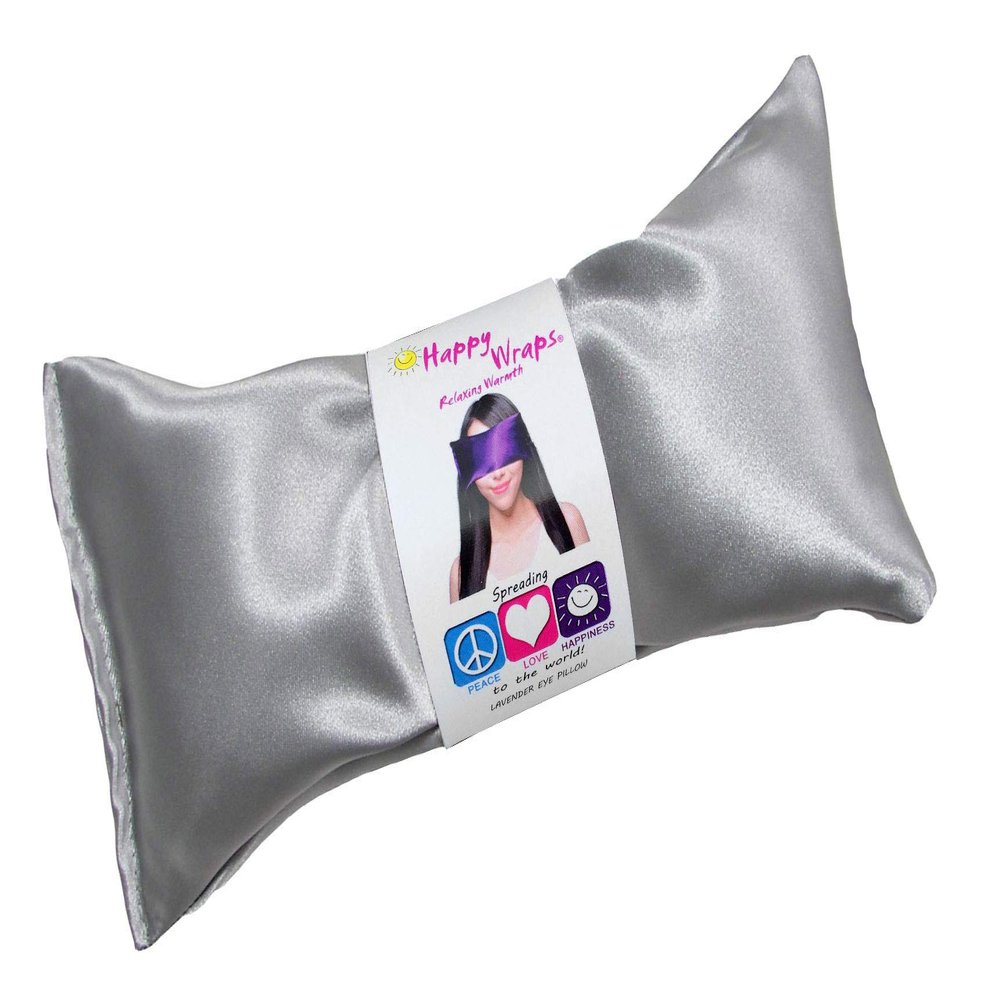 Lavender Eye Pillow - Hot Cold Weighted Eye Pillows for Relaxation, Sleep, Stress, Migraine Relief, Yoga - Aromatherapy Gifts for Women, Birthday, Teachers, Made in USA by Happy Wraps - Silver