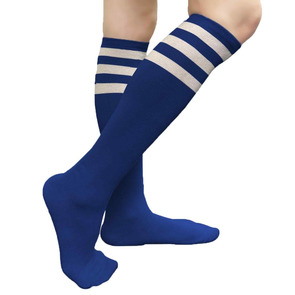 COUVER Striped Women's Cotton Knee High Tube Socks, Women Shoe Size 5-9, Blue/White, 1 Pair