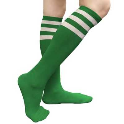 COUVER Striped Women's Cotton Knee High Tube Socks, Women Shoe Size 5-9, Kelly Green/White, 1 Pair