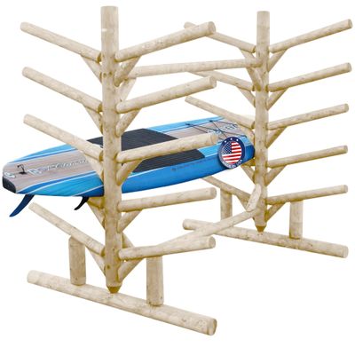 10-Place SUP/Surfboard Log Racks, SUP Storage Rack, Paddle Board Rack for Garage, Surfing Outdoor Storages, Sports Equipment Organizer, Surfboards Storage Stand, Surfing Board - Natural