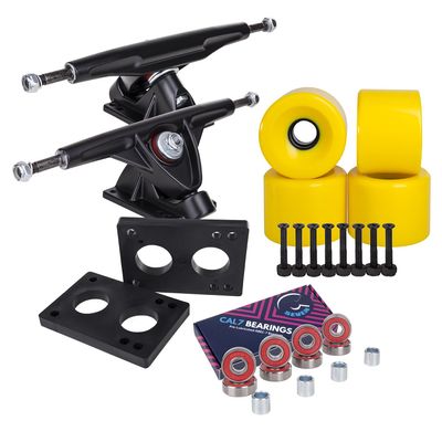 Cal 7 Longboard Skateboard Combo Package with 70mm Wheels & 180mm Lightweight Aluminum Trucks, Bearings Complete Set & Steel Hardware (Black Truck + Solid Yellow Wheels)