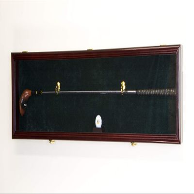 1 Golf Club Ball Putter Driver Iron Display Case Cabinet Rack w/98% UV (Cherry Finish, Green Background)