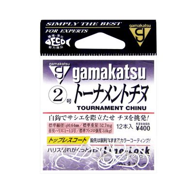 Gamakatsu 66019 Single Hook, Tournament, Chinu, No. 2, 12 Pieces, White