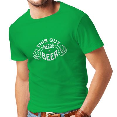 lepni.me Mens T-shirt This Guy needs a Beer Humor Gift Ideas for Beer Lovers (Medium Green White)
