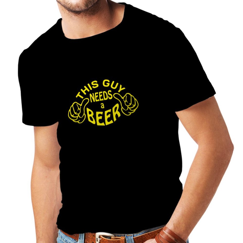 lepni.me Mens T-Shirt This Guy Needs a Beer Humor Gift Ideas for Beer Lovers (Medium Black Yellow)