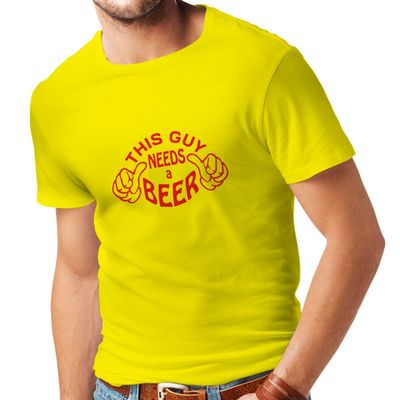 lepni.me Mens T-shirt This Guy needs a Beer Humor Gift Ideas for Beer Lovers (Small Yellow Red)