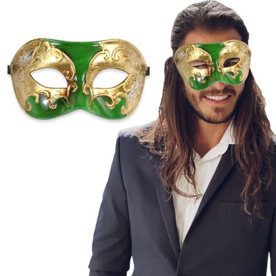 Masquerade Mask for Men  Antique Look Mask for Halloween, Masquerade Balls, Mardi Gras, Prom, and Themed Parties  Perfect for Formal Events & Costume Celebrations (Green/Gold Musical)