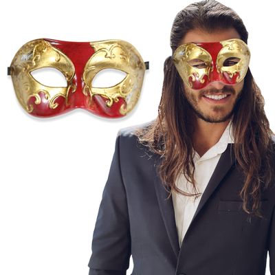 Masquerade Mask for Men  Antique Look Mask for Halloween, Masquerade Balls, Mardi Gras, Prom, and Themed Parties  Perfect for Formal Events & Costume Celebrations (Red/Gold Musical)