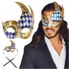 Luxury Mask Masquerade Mask for Men Musical Checkered Vintage Design Mask for Mardi Gras, Prom and Masquerade Party - Blue/Gold (Checkered) view 1