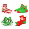 Christmas Holiday Novelty Little Kids Boys Girls Crew Socks 4-Pair (9-10 Years, Stripe Tree Snowman Candy Cane) view 1