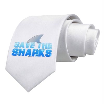 TOOLOUD Save The Sharks - Fin Color Printed White Neck Tie