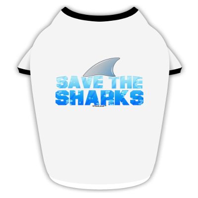 TOOLOUD Save The Sharks - Fin Color Cotton Dog Shirt White with Black XL