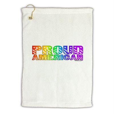 TOOLOUD Proud American Rainbow Text Micro Terry Gromet Golf Towel 16" x 25"