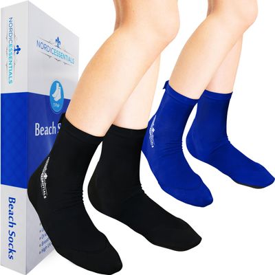 Nordic Essentials Beach Socks - Sand sports - Volleyball, Soccer, Snorkeling - Kids, Women, Men 1 Yr Warranty (4, Black + Blue, Small)