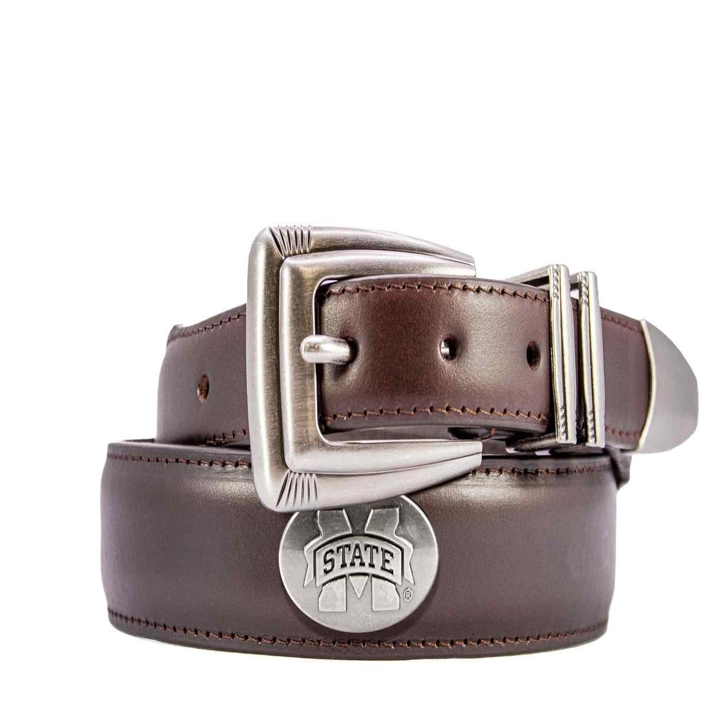 ZEP-PRO Mississippi State Bulldogs Men's Dressy Leather Belt, Smooth-Brown, 42